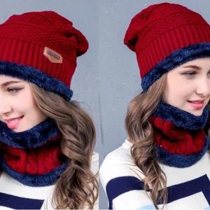 Women Winter Hat Scarf Slouchy BeanieSnow Knit Skull Cap high quality color wine